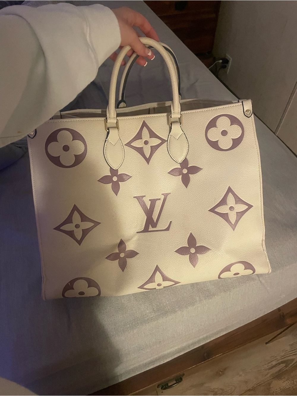 Inspired Cream Tote with Monogram Accents